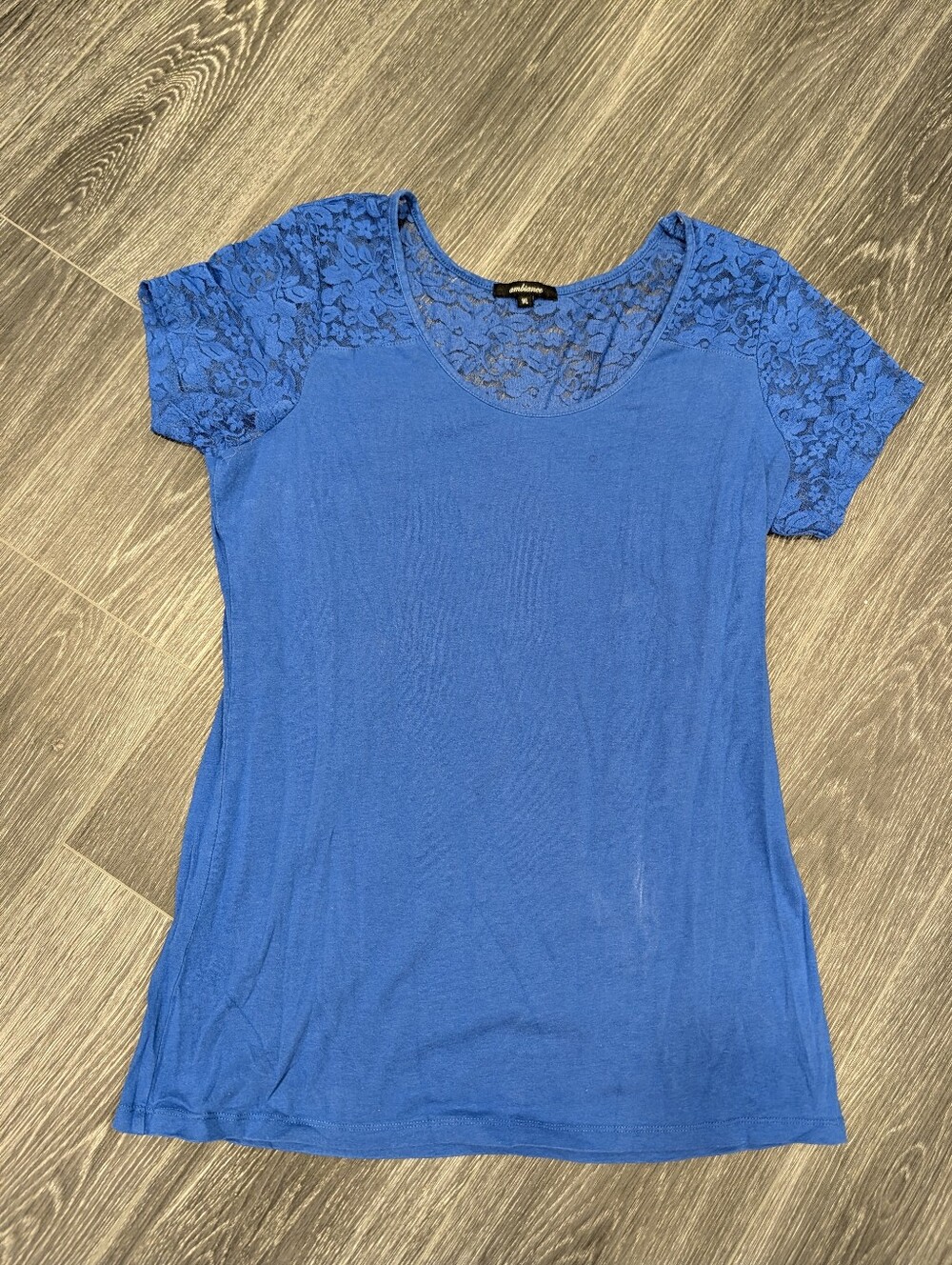 Blue Lace Sleeve Women's Scoop Neck Top